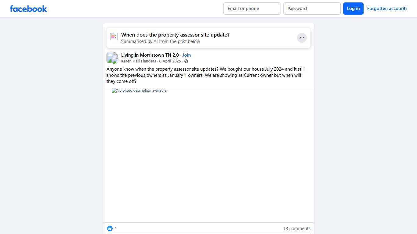 Living in Morristown TN 2.0 Anyone know when the property assessor site updates Facebook