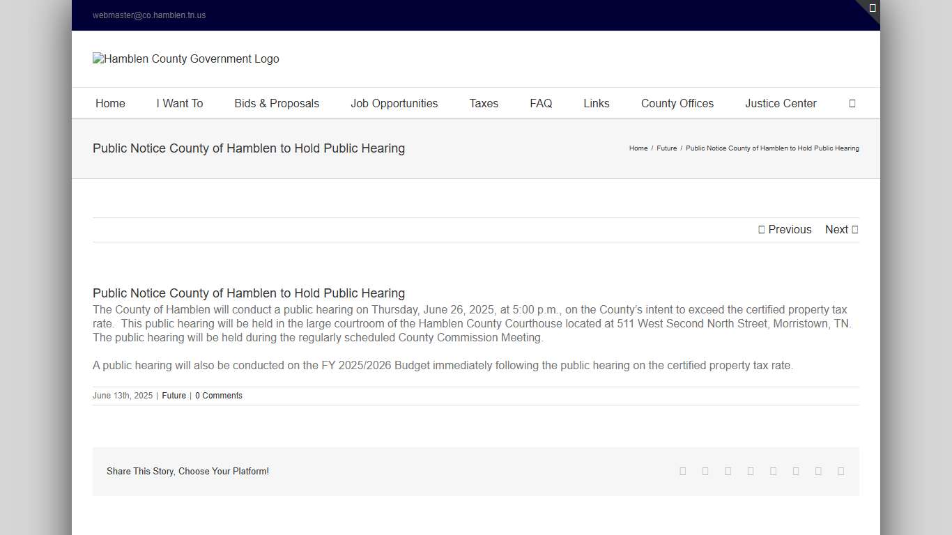 Public Notice County of Hamblen to Hold Public Hearing - Hamblen County Government